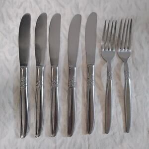 7 Pcs Montgomery Ward Grape Stainless Flatware 5 Knives 2 Dinner Forks Japan